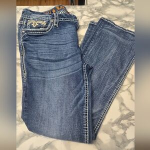 Rock Revival Women's Medium Blue Bootcut Jeans with Embroidered Pockets